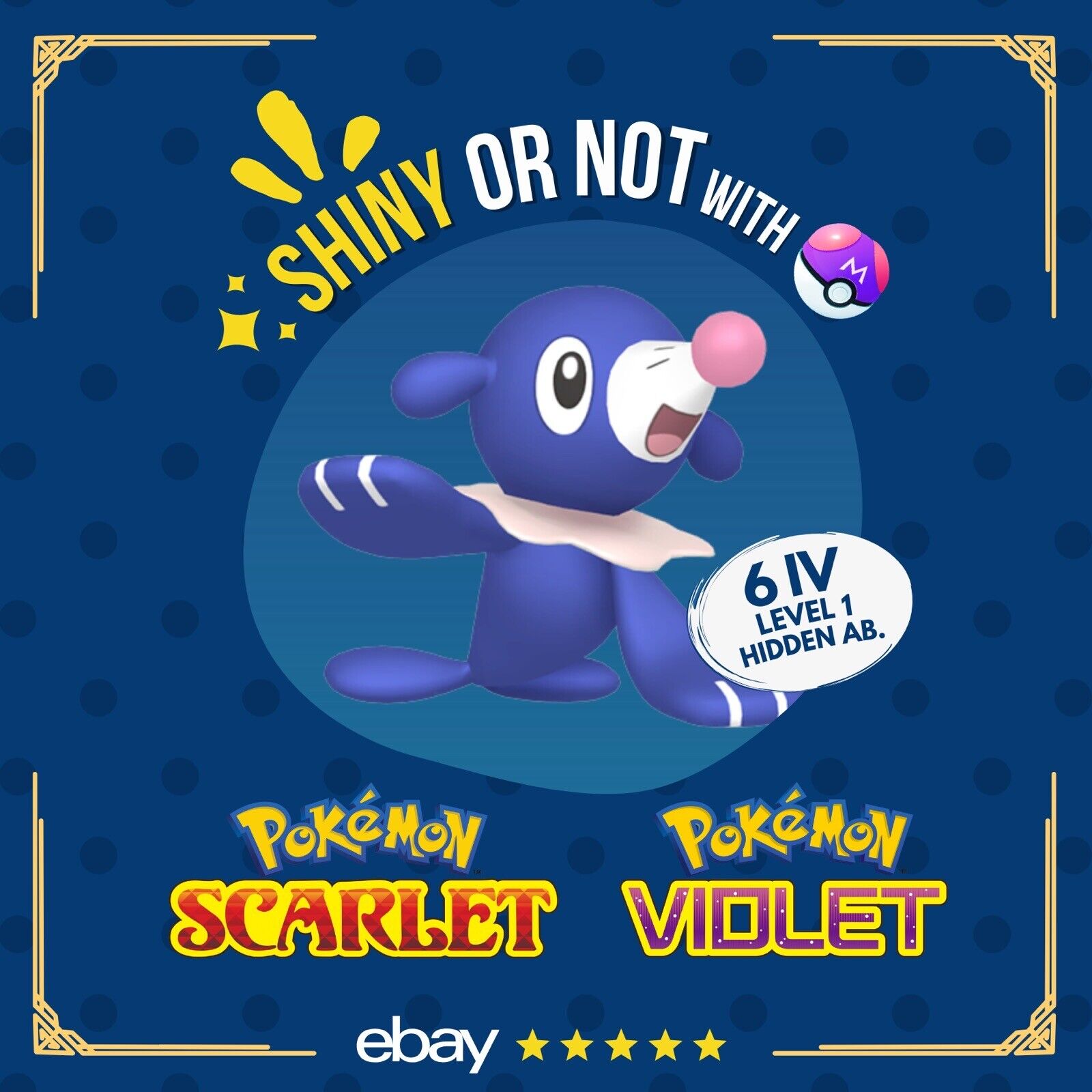 Popplio Shiny or Non ✨ 6 IV Customizable Nature Level OT Pokémon Scarlet Violet by Shiny Living Dex | Shiny Living Dex