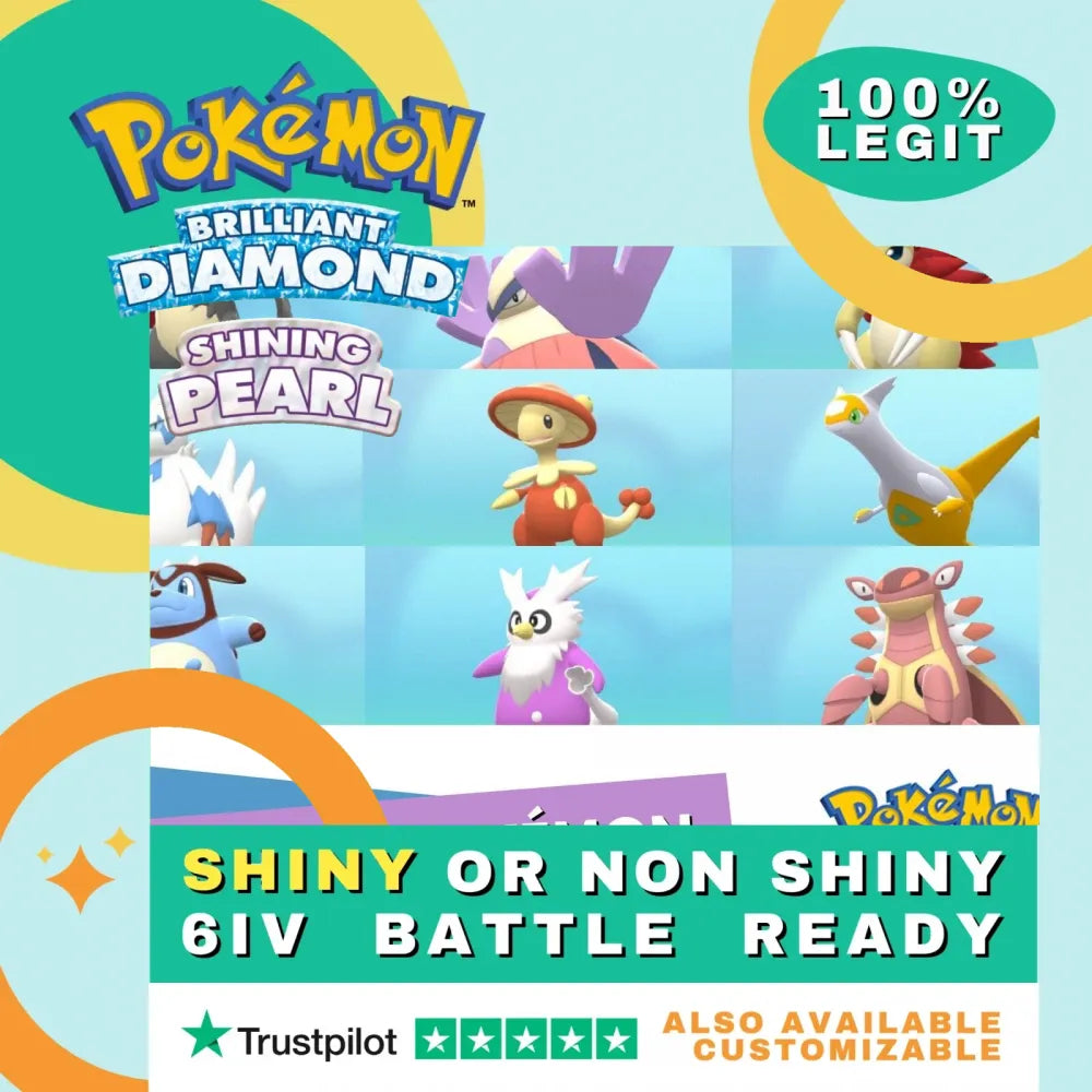 Qualsiasi Pokèmon Shiny ✨ or Non Shiny Pokémon Brilliant Diamond Shining Pearl Battle Ready 6 IV Competitive 100%  Legit Level 100 Customizable Custom OT
