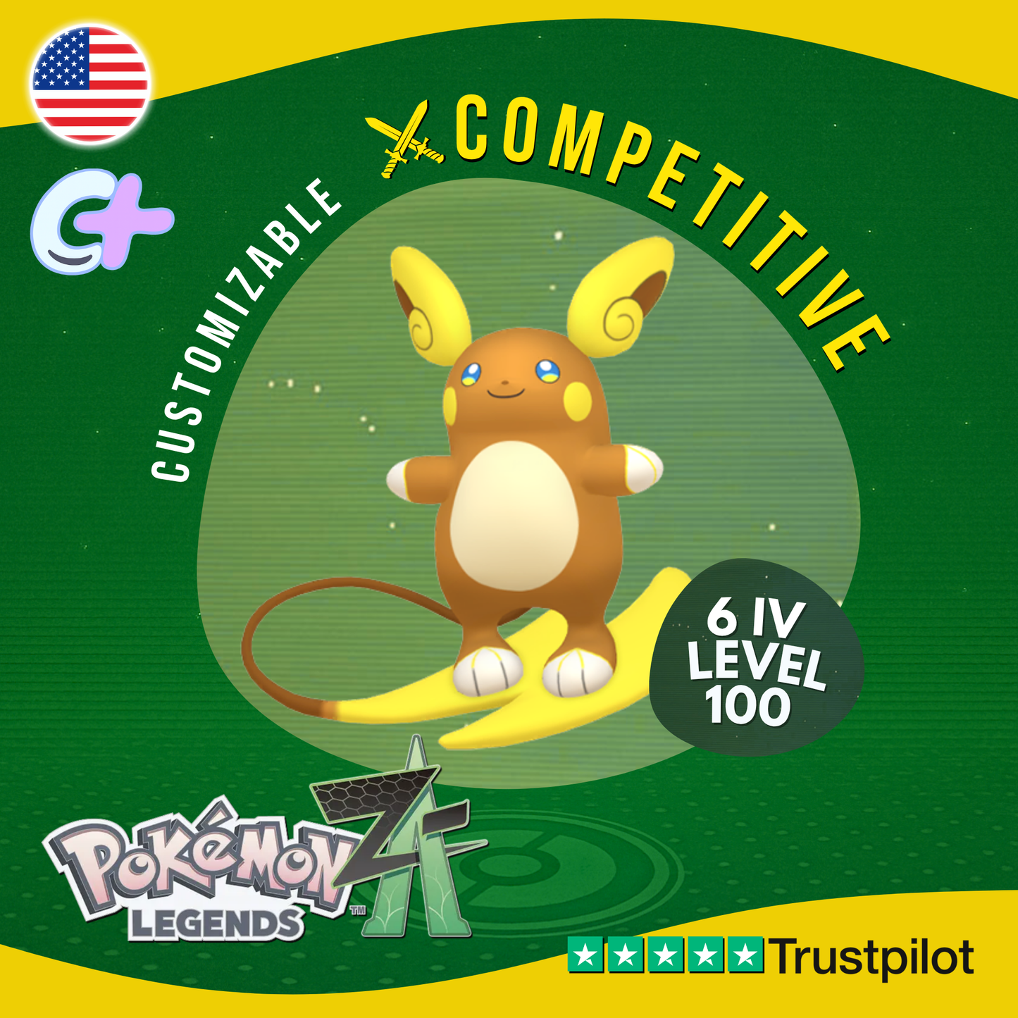 Raichu Alolan Alola 6 IV Pokémon Legends Z-A Competitive Customizable ZA Z A