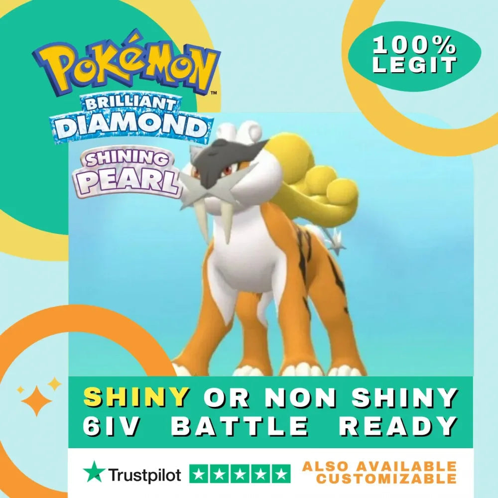 Raikou Shiny ✨ or Non Shiny Pokémon Brilliant Diamond Shining Pearl Battle Ready 6 IV Competitive 100% Legit Level 100 Customizable Custom OT by Shiny Living Dex | Shiny Living Dex