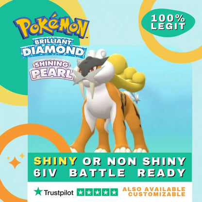 Raikou  Shiny ✨ or Non Shiny Pokémon Brilliant Diamond Shining Pearl Battle Ready 6 IV Competitive 100%  Legit Level 100 Customizable Custom OT
