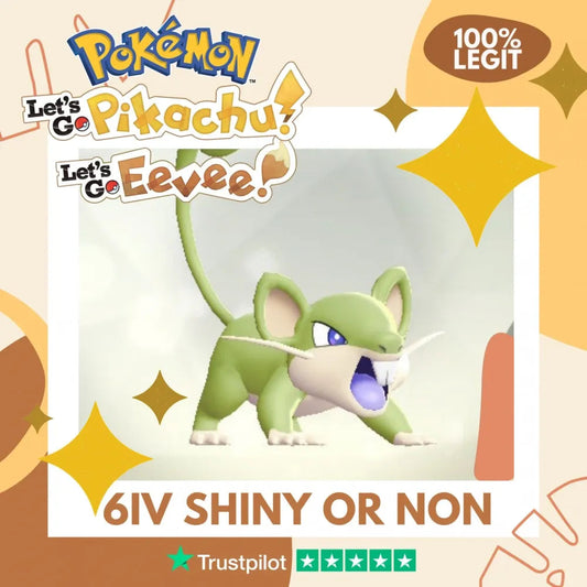 Rattata Shiny ✨ or Non Shiny Pokémon Let's Go Pikachu Eevee Level 1 Legit 6 IV 100% Legal from GO Park Customizable Custom OT by Shiny Living Dex | Shiny Living Dex