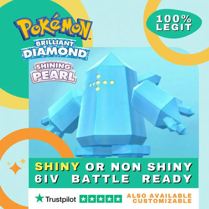 Regice  Shiny ✨ or Non Shiny Pokémon Brilliant Diamond Shining Pearl Battle Ready 6 IV Competitive 100%  Legit Level 100 Customizable Custom OT
