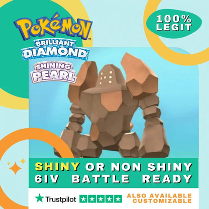 Regirock Shiny ✨ or Non Shiny Pokémon Brilliant Diamond Shining Pearl Battle Ready 6 IV Competitive 100% Legit Level 100 Customizable Custom OT by Shiny Living Dex | Shiny Living Dex