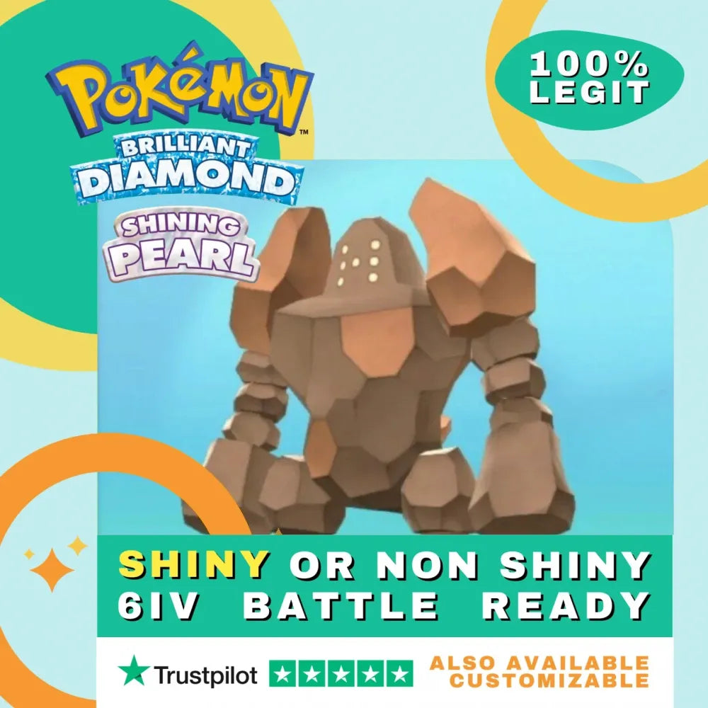 Regirock  Shiny ✨ or Non Shiny Pokémon Brilliant Diamond Shining Pearl Battle Ready 6 IV Competitive 100%  Legit Level 100 Customizable Custom OT