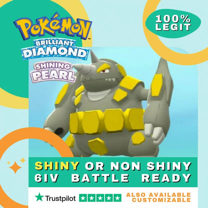 Rhyperior  Shiny ✨ or Non Shiny Pokémon Brilliant Diamond Shining Pearl Battle Ready 6 IV Competitive 100%  Legit Level 100 Customizable Custom OT