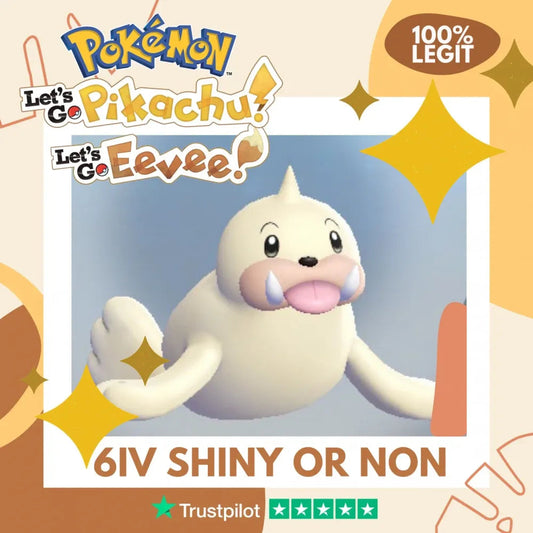 Seel Shiny ✨ or Non Shiny Pokémon Let's Go Pikachu Eevee Level 1 Legit 6 IV 100% Legal from GO Park Customizable Custom OT by Shiny Living Dex | Shiny Living Dex