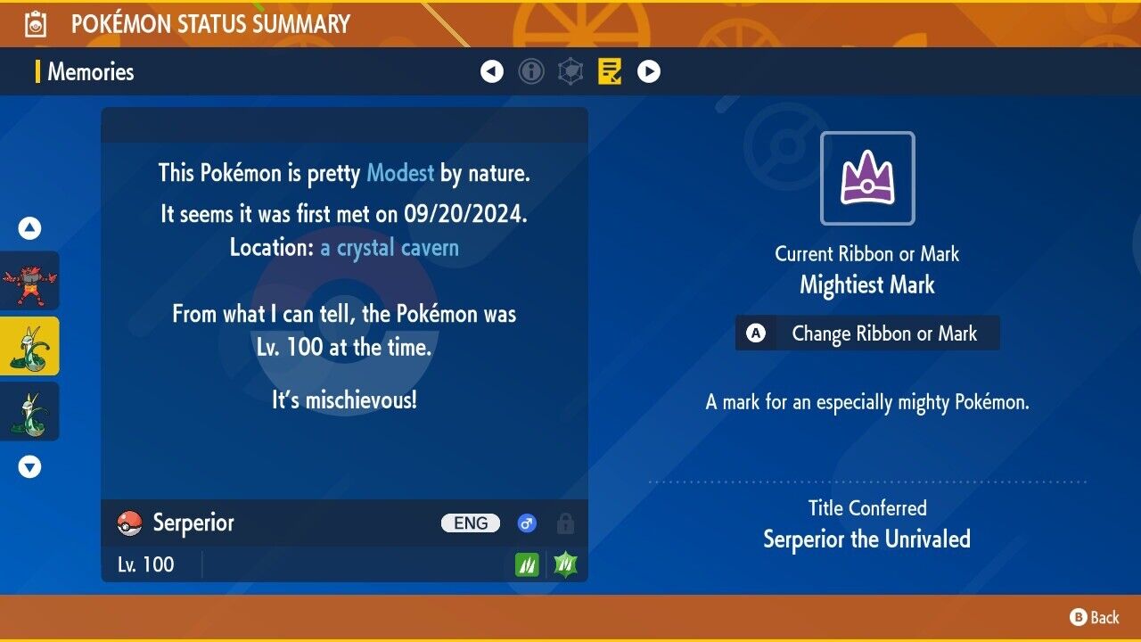 Serperior Unrivaled Tera Raid Event Mightiest Grass 6 IV Pokémon Scarlet Violet