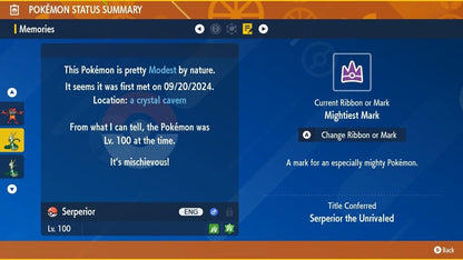 Serperior Unrivaled Tera Raid Event Mightiest Grass 6 IV Pokémon Scarlet Violet
