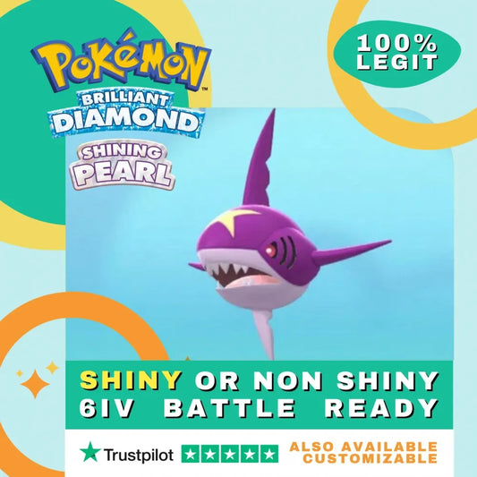 Sharpedo  Shiny ✨ or Non Shiny Pokémon Brilliant Diamond Shining Pearl Battle Ready 6 IV Competitive 100%  Legit Level 100 Customizable Custom OT