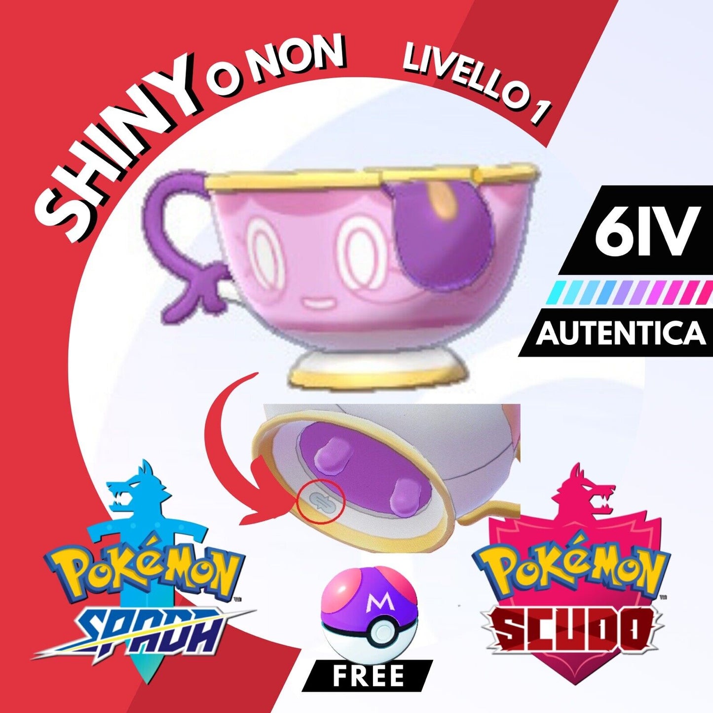 Sinistea Autentica Shiny Non 6 IV e Master Ball Pokemon Spada Scudo Sword Shield