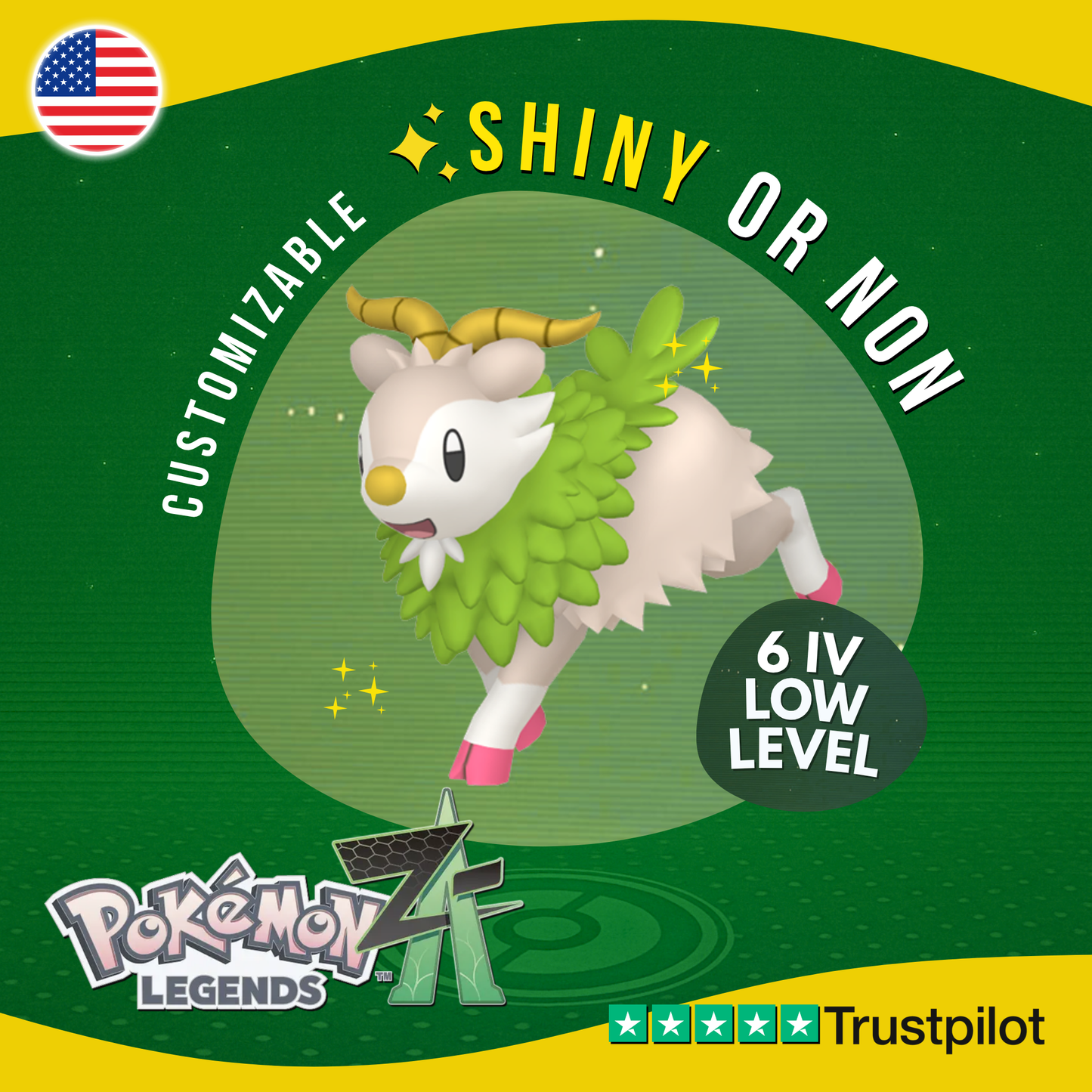 Skiddo Shiny or Non ✨ 6 IV Pokémon Legends Z-A Competitive Customizable ZA Z A