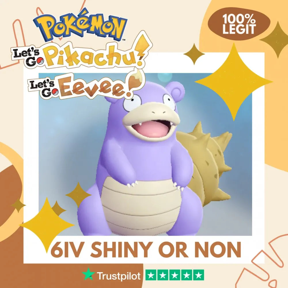 Slowbro Shiny ✨ or Non Shiny Pokémon Let's Go Pikachu Eevee Level 100 Competitive Battle Ready 6 IV 100% Legit Legal Customizable Custom OT by Shiny Living Dex | Shiny Living Dex