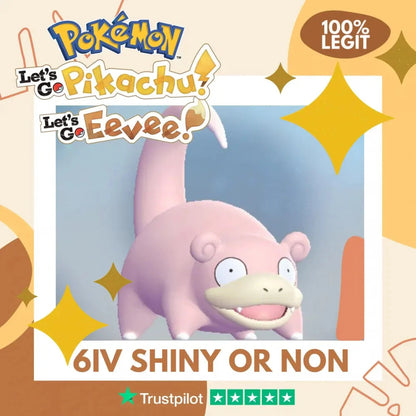Slowpoke Shiny ✨ or Non Shiny Pokémon Let's Go Pikachu Eevee Level 1 Legit 6 IV 100% Legal from GO Park Customizable Custom OT by Shiny Living Dex | Shiny Living Dex