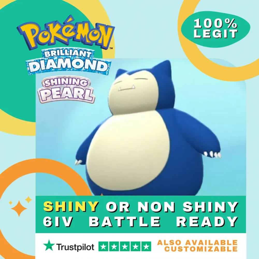 Snorlax Shiny ✨ or Non Shiny Pokémon Brilliant Diamond Shining Pearl Battle Ready 6 IV Competitive 100% Legit Level 100 Customizable Custom OT by Shiny Living Dex | Shiny Living Dex