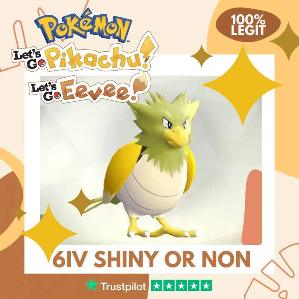 Spearow Shiny ✨ or Non Shiny Pokémon Let's Go Pikachu Eevee Level 1 Legit 6 IV 100% Legal from GO Park Customizable Custom OT by Shiny Living Dex | Shiny Living Dex