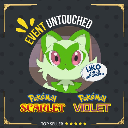 Sprigatito Liko’s Event Horizons Distribution Untouched Pokémon Scarlet Violet Non shiny Level 5 by Shiny Living Dex | Shiny Living Dex