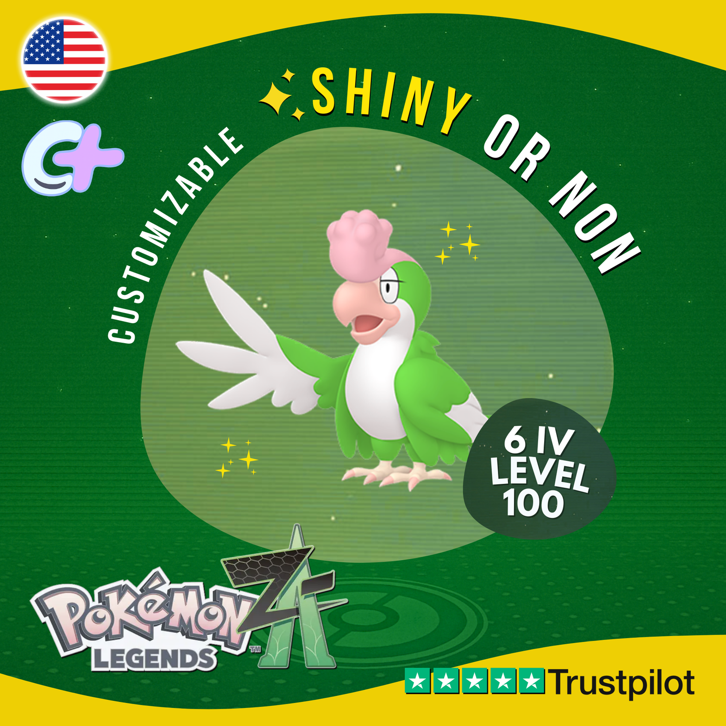 Squawkabilly Green Shiny or Non ✨6 IV Pokémon Legends Z-A Customizable ZA Z A