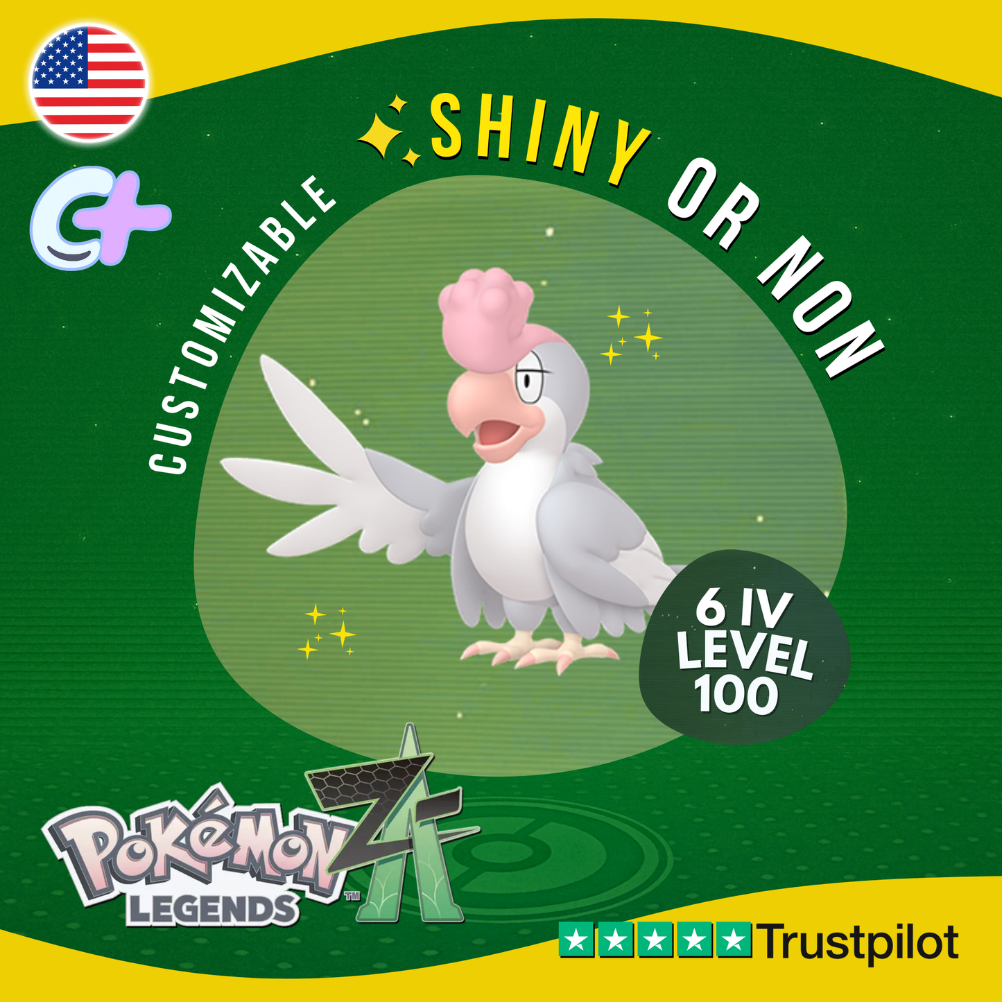 Squawkabilly White Shiny or Non ✨6 IV Pokémon Legends Z-A Customizable ZA Z A