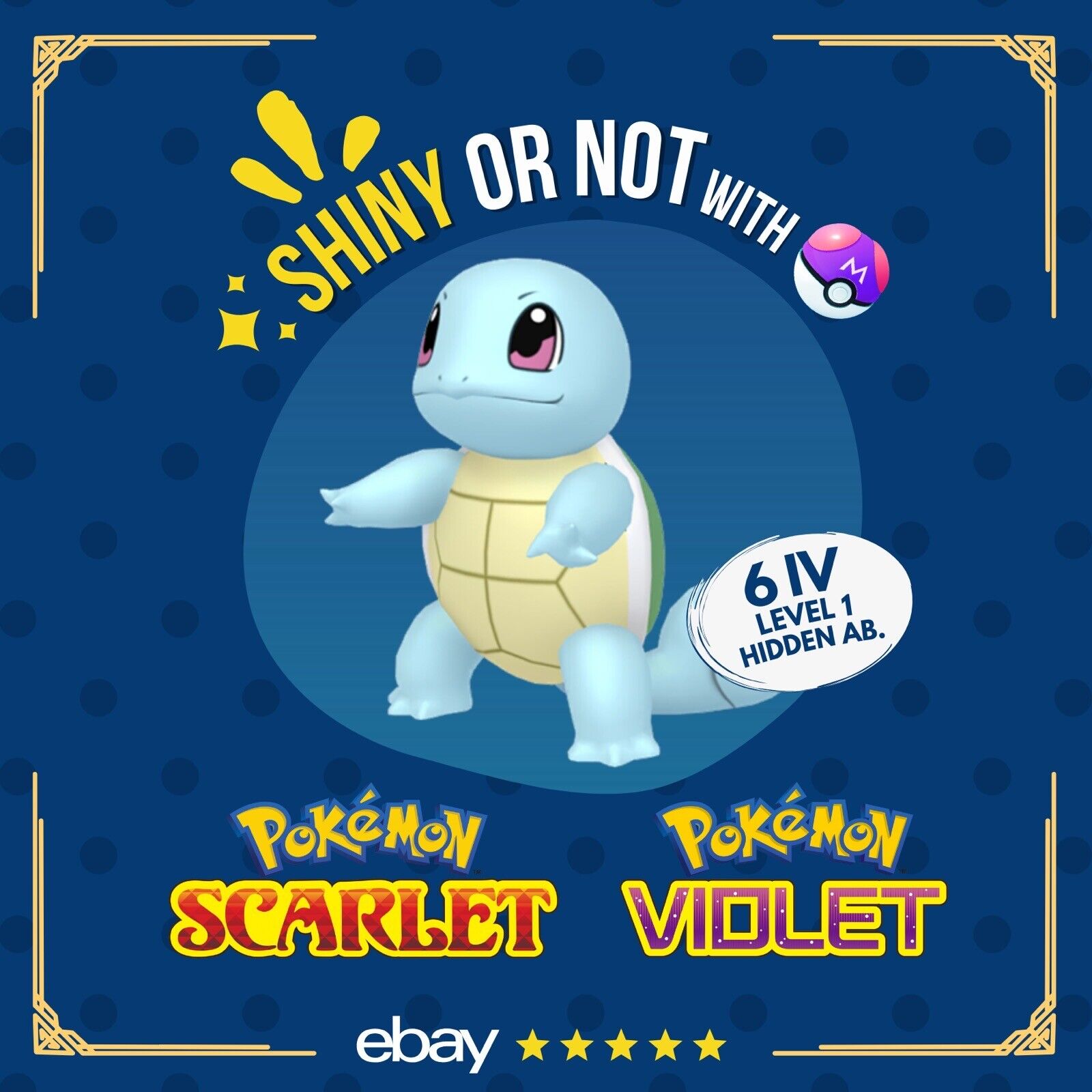 Squirtle Shiny or Non ✨ 6 IV Customizable Nature Level OT Pokémon Scarlet Violet by Shiny Living Dex | Shiny Living Dex