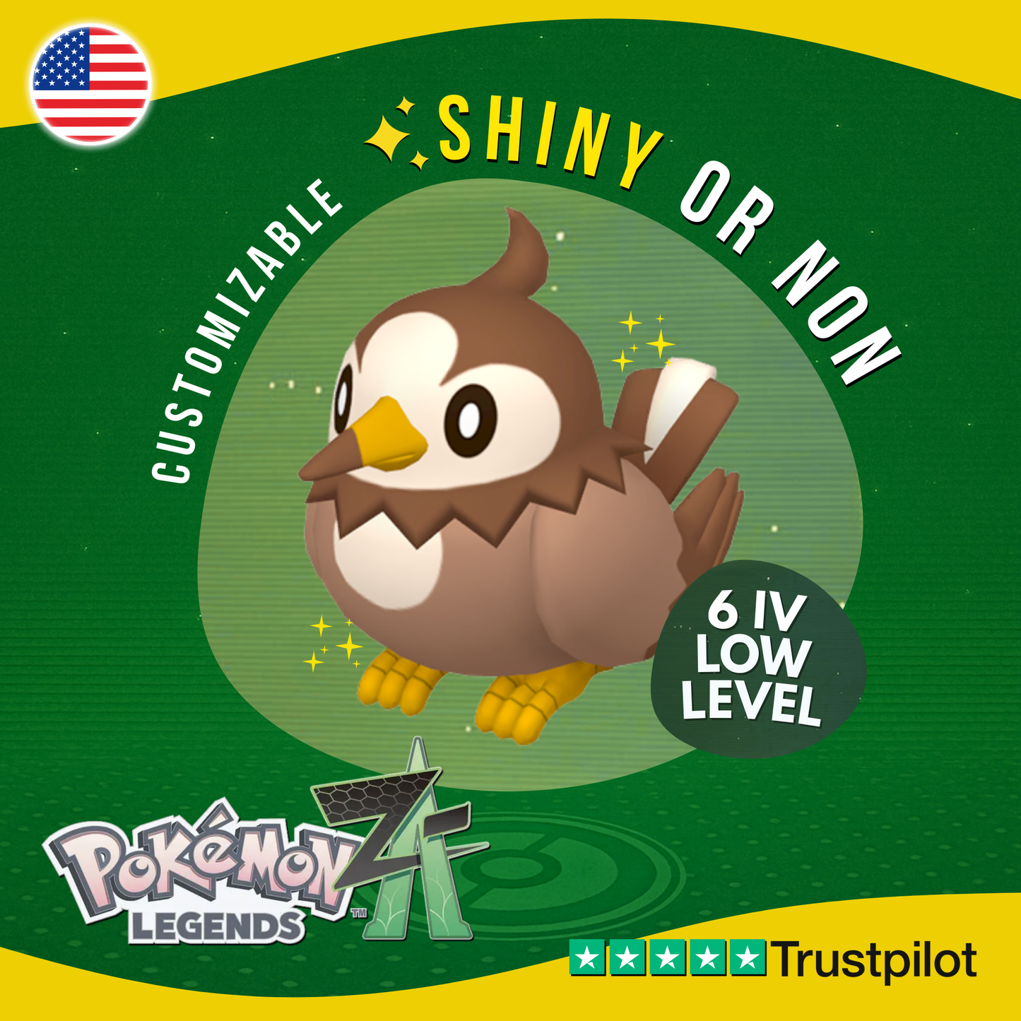 Starly Shiny or Non ✨ 6 IV Pokémon Legends Z-A Competitive Customizable ZA Z A
