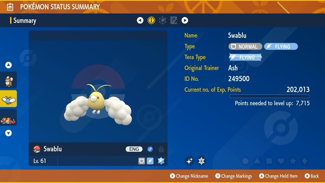 Swablu Shiny Event Mass Outbreaks 2025 Gold Untouched IV Pokémon Scarlet Violet