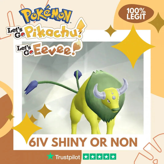 Tauros Shiny ✨ or Non Shiny Pokémon Let's Go Pikachu Eevee Level 100 Competitive Battle Ready 6 IV 100% Legit Legal Customizable Custom OT by Shiny Living Dex | Shiny Living Dex
