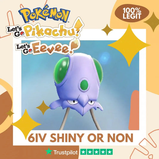 Tentacool Shiny ✨ or Non Shiny Pokémon Let's Go Pikachu Eevee Level 1 Legit 6 IV 100% Legal from GO Park Customizable Custom OT by Shiny Living Dex | Shiny Living Dex
