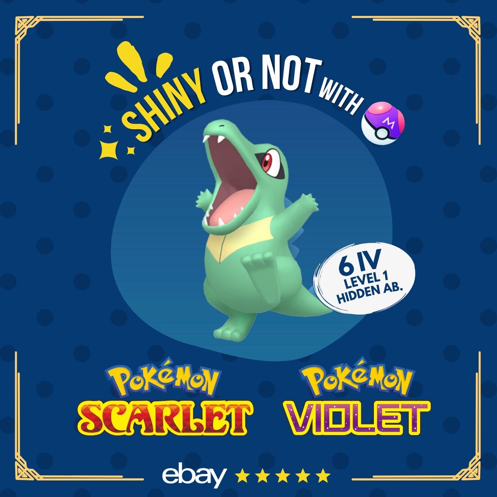 Totodile Shiny or Non ✨ 6 IV Customizable Nature Level OT Pokémon Scarlet Violet by Shiny Living Dex | Shiny Living Dex