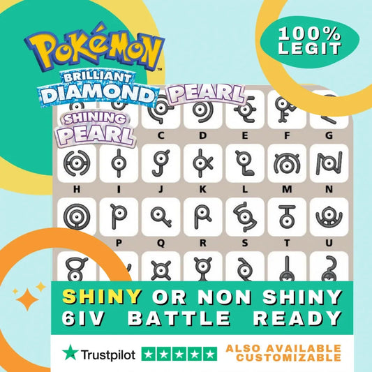 Unown Choose Letter Shiny ✨ or Non Shiny Pokémon Brilliant Diamond Shining Pearl Battle Ready 6 IV Competitive 100% Legit Level 100 Customizable Custom OT by Shiny Living Dex | Shiny Living Dex