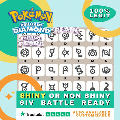 Unown Choose Letter Shiny ✨ or Non Shiny Pokémon Brilliant Diamond Shining Pearl Battle Ready 6 IV Competitive 100%  Legit Level 100 Customizable Custom OT