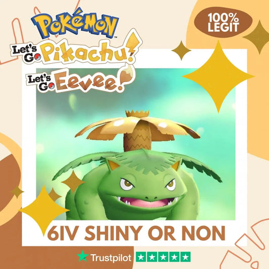 Venusaur Shiny ✨ or Non Shiny Pokémon Let's Go Pikachu Eevee Level 100 Competitive Battle Ready 6 IV 100% Legit Legal Customizable Custom OT by Shiny Living Dex | Shiny Living Dex