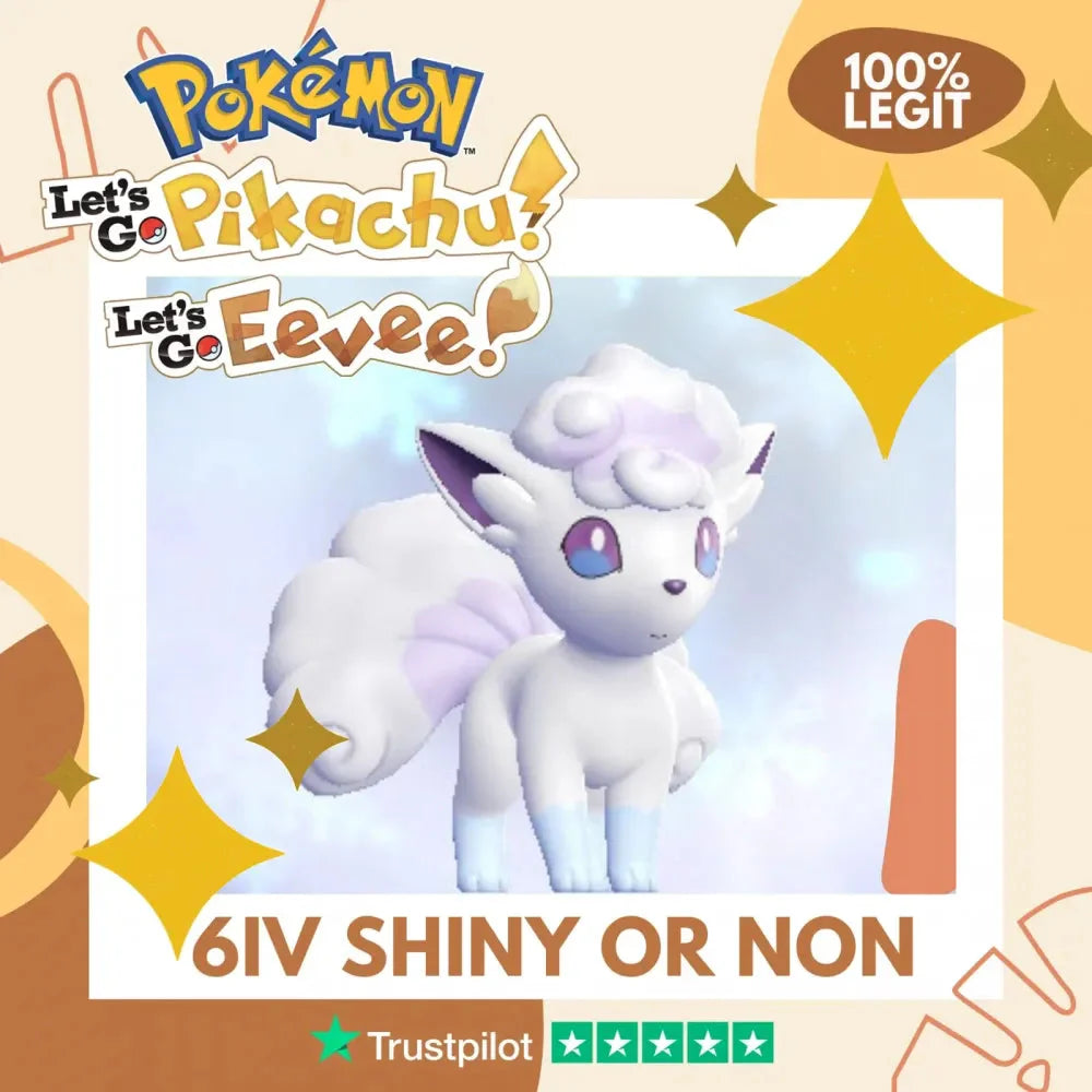 Vulpix Alola Shiny ✨ or Non Shiny Pokémon Let's Go Pikachu Eevee Level 1 Legit 6 IV 100% Legal from GO Park Customizable Custom OT by Shiny Living Dex | Shiny Living Dex