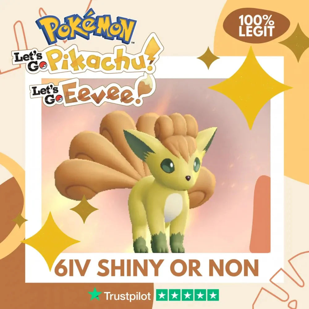 Vulpix Kanto Shiny ✨ or Non Shiny Pokémon Let's Go Pikachu Eevee Level 1 Legit 6 IV 100% Legal from GO Park Customizable Custom OT by Shiny Living Dex | Shiny Living Dex
