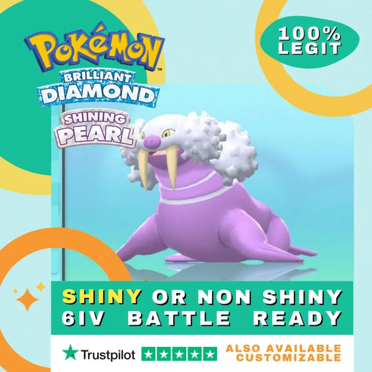 Walrein  Shiny ✨ or Non Shiny Pokémon Brilliant Diamond Shining Pearl Battle Ready 6 IV Competitive 100%  Legit Level 100 Customizable Custom OT