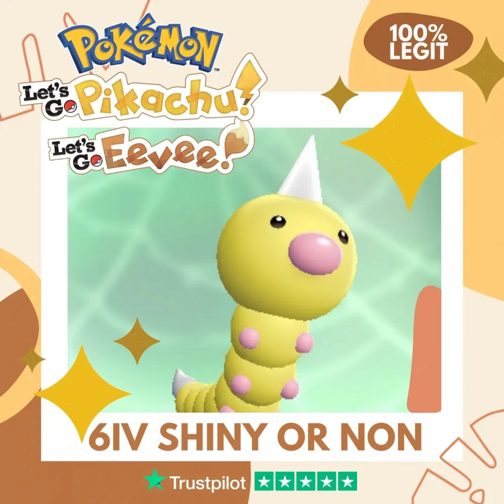 Weedle Shiny ✨ or Non Shiny Pokémon Let's Go Pikachu Eevee Level 1 Legit 6 IV 100% Legal from GO Park Customizable Custom OT by Shiny Living Dex | Shiny Living Dex