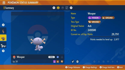 Wooper Paldea Shiny Mass Outbreak August 25 Event Untouched IV Pokémon Scarlet