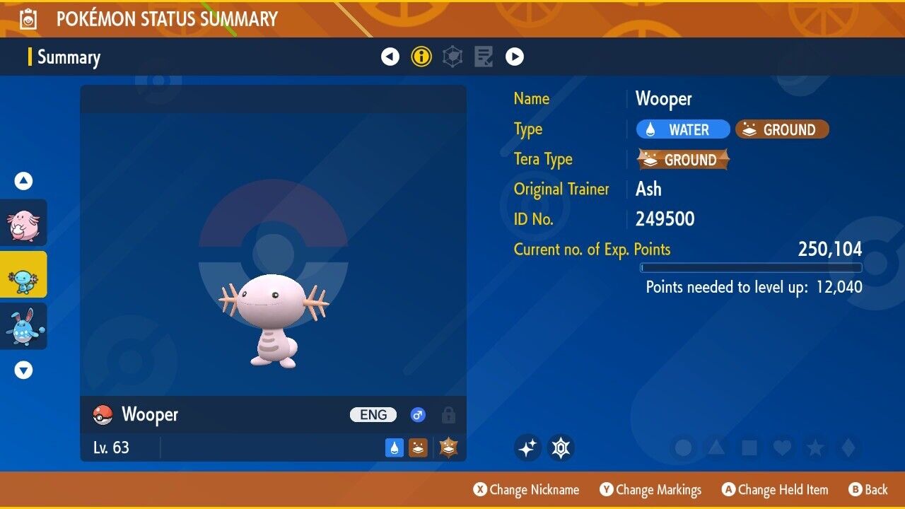 Wooper Shiny Event Mass Outbreaks December Untouched IV Pokémon Scarlet Violet